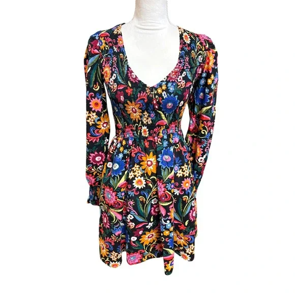 Boden Smocked Bodice Mini Dress Long Sleeve Gardenia Pop Balloon Sleeve - 2 - Picture 2 of 9